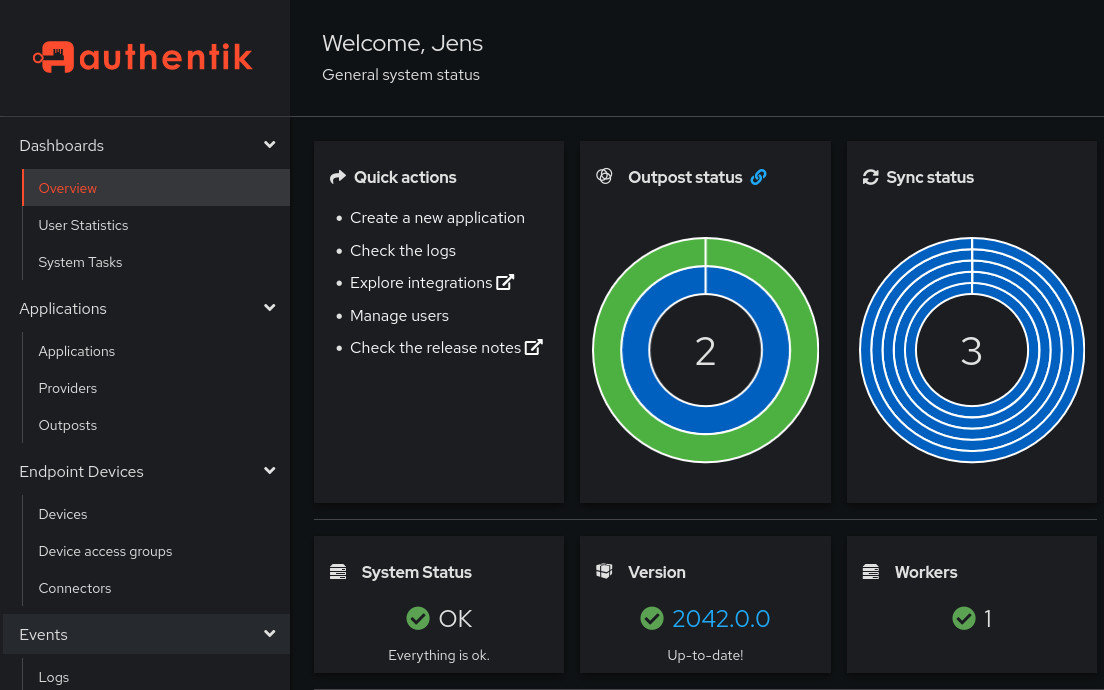 authentik administration screen in dark and light themes
